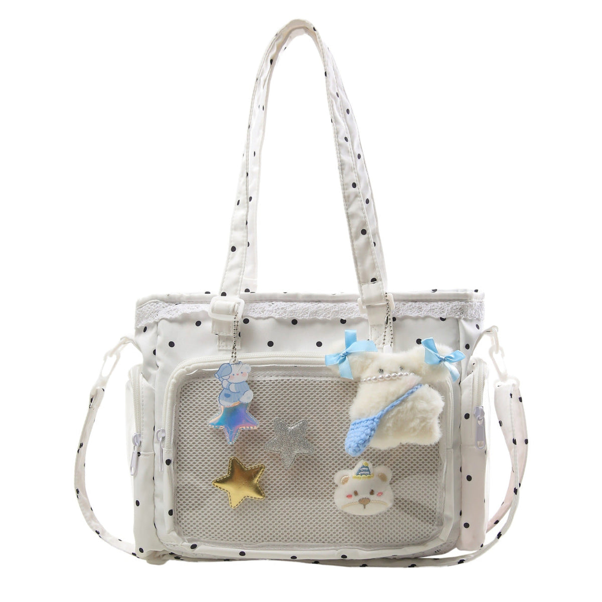 Handbag with Transparent Compartment Division and Playful Application Design LoungeYard — product view 4