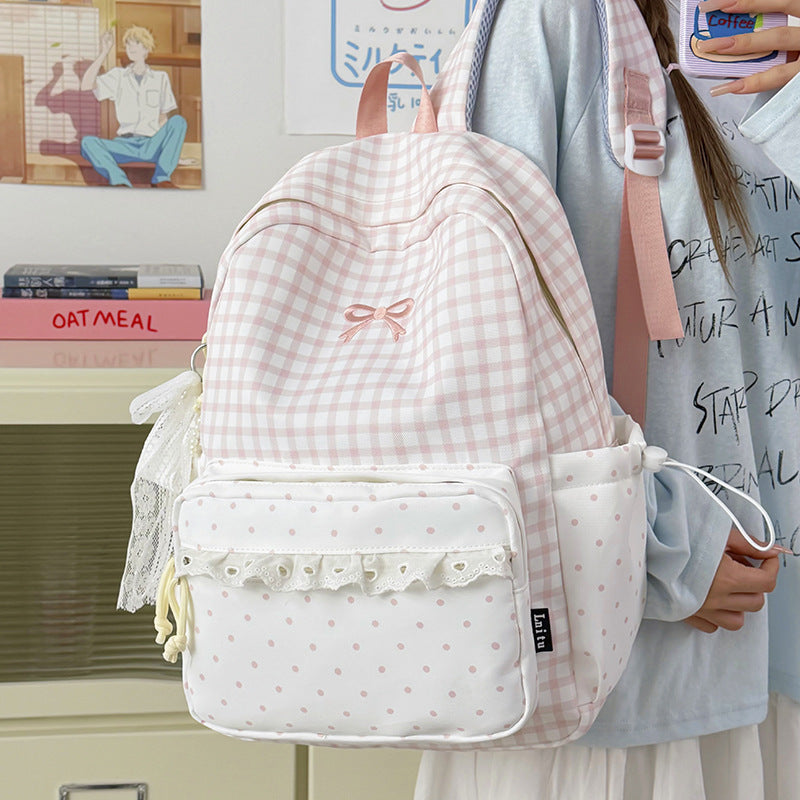 Playful Gingham Print School Backpack LoungeYard — product view 1