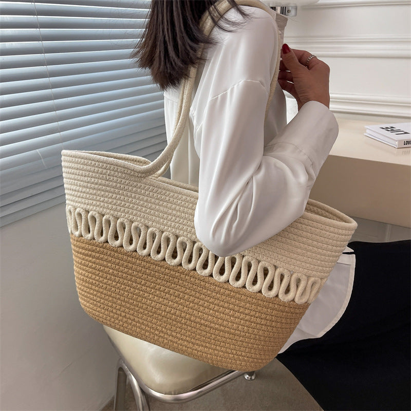 Elegant Handcrafted Beach Bag with Fine Braided Pattern LoungeYard — product view 2