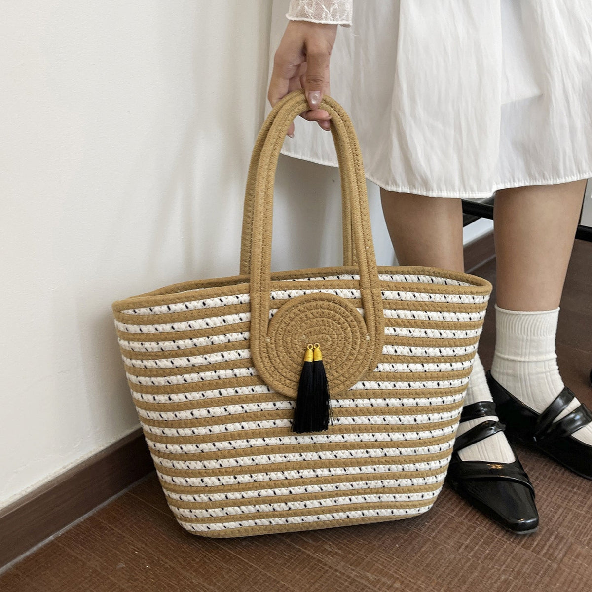 Striped Woven Beach Tote — product view 5
