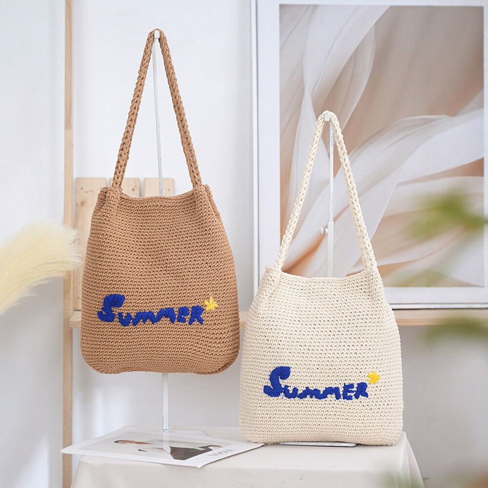 Handcrafted straw bag with summer motif LoungeYard — product view 1