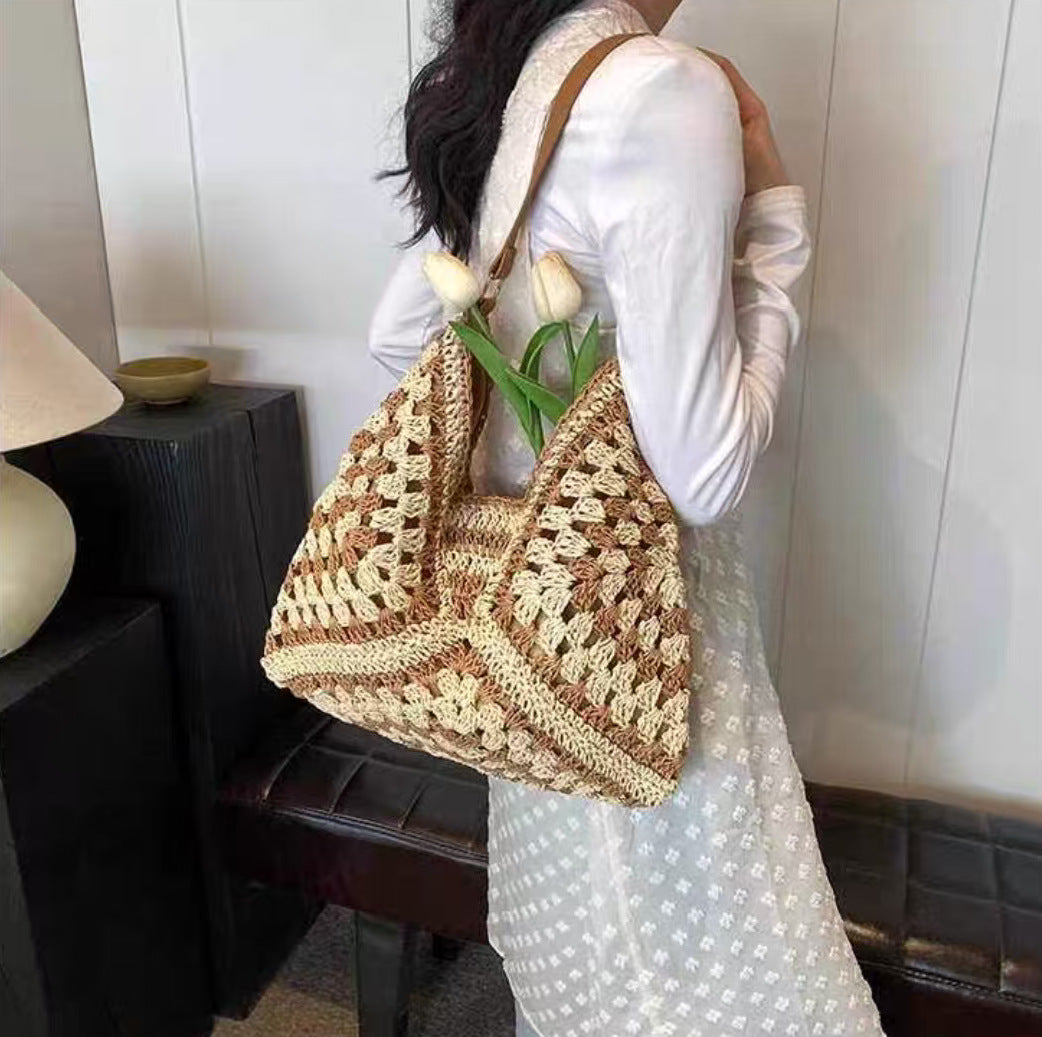 Handbag with Artistic Macrame Design and Flexible Carrying Comfort LoungeYard — product view 1