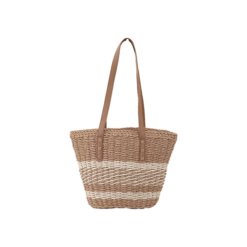 Handwoven beach bag with leather handles LoungeYard — product view 5