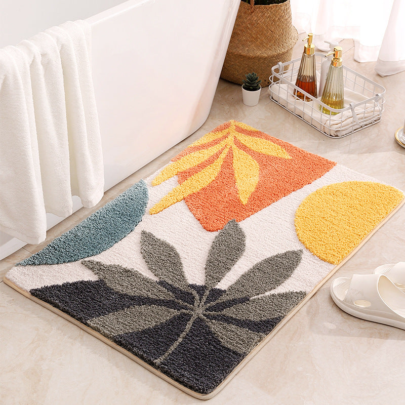 Plush Floral Pattern Bath Mat Bowlift — product view 1