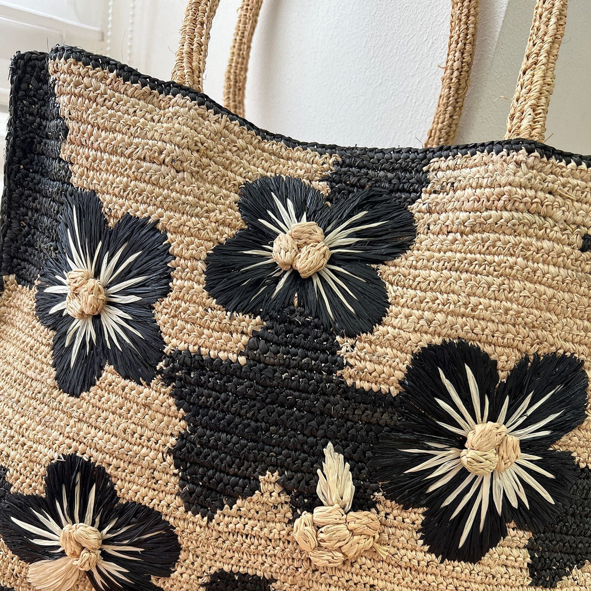 Handcrafted beach bag with floral design LoungeYard — product view 2