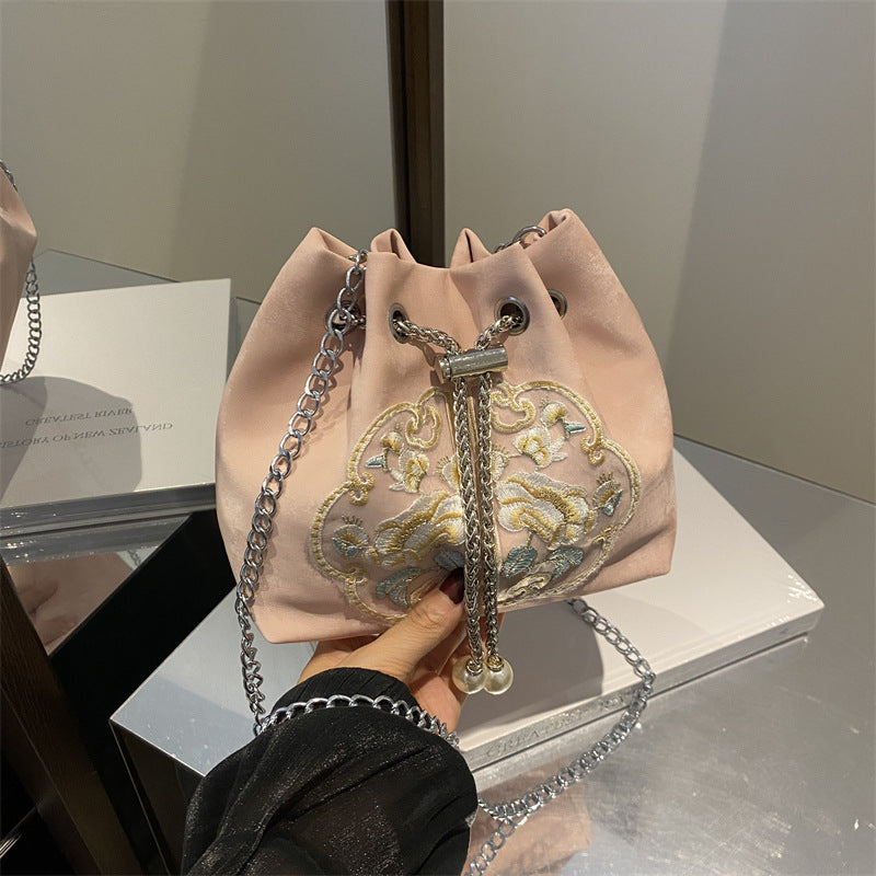 Embroidered Velvet Drawstring Handbag — product view 6