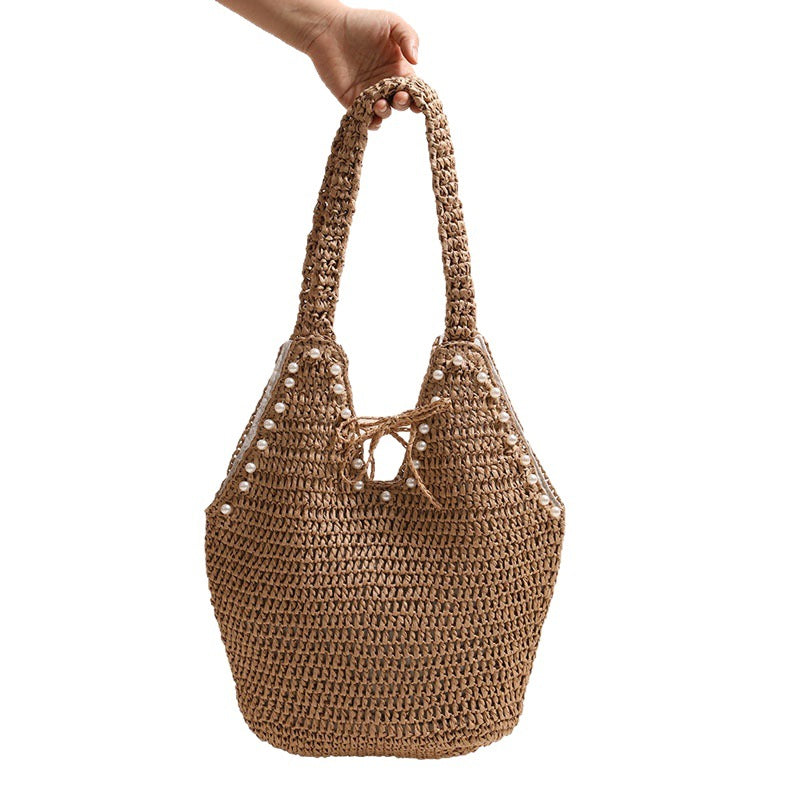 Handbag with pearl decor and innovative closure LoungeYard — product view 5
