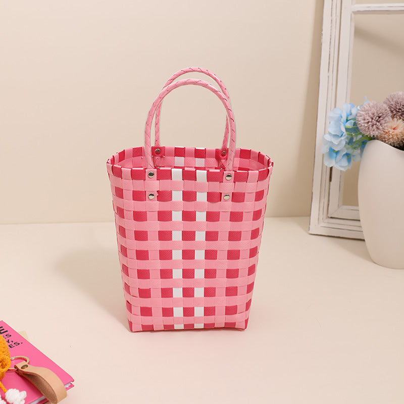 Braided Shopping Bag in Modern Checkered Pattern LoungeYard — product view 6