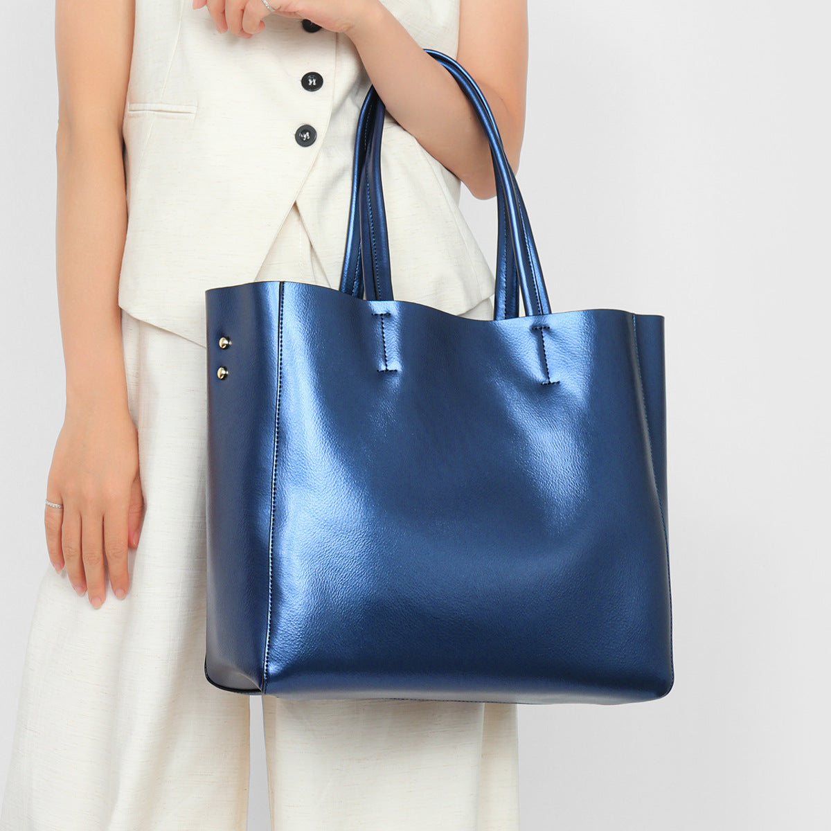 Metallic Structured Shoulder Tote with Double Top Handles — product view 3