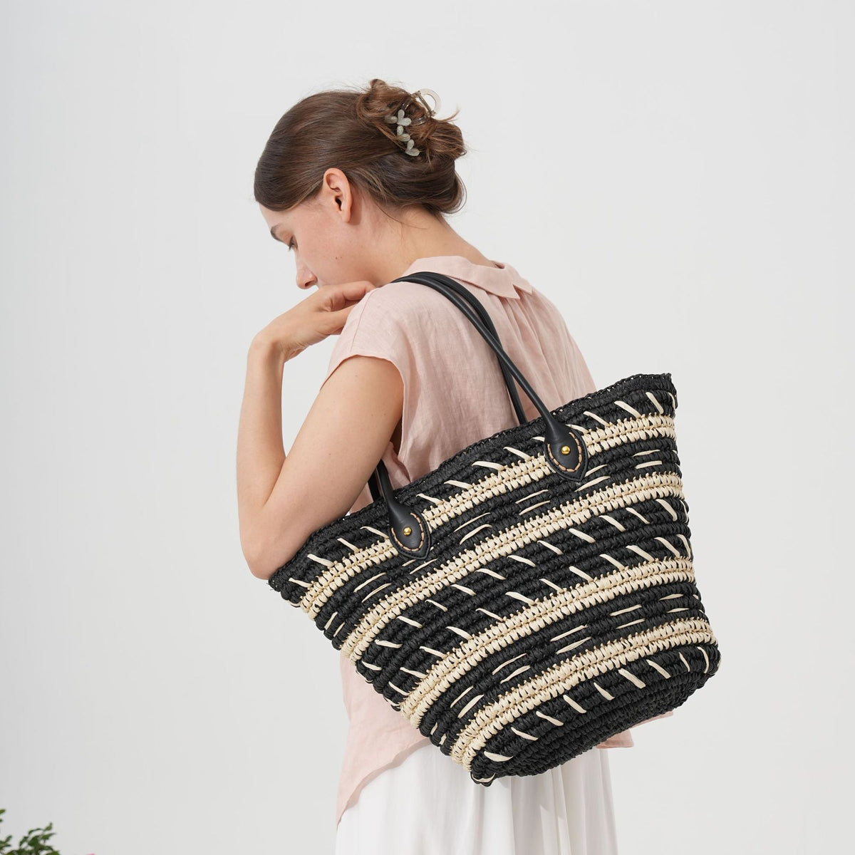 Polka Dot Rattan Handbag LoungeYard — product view 1