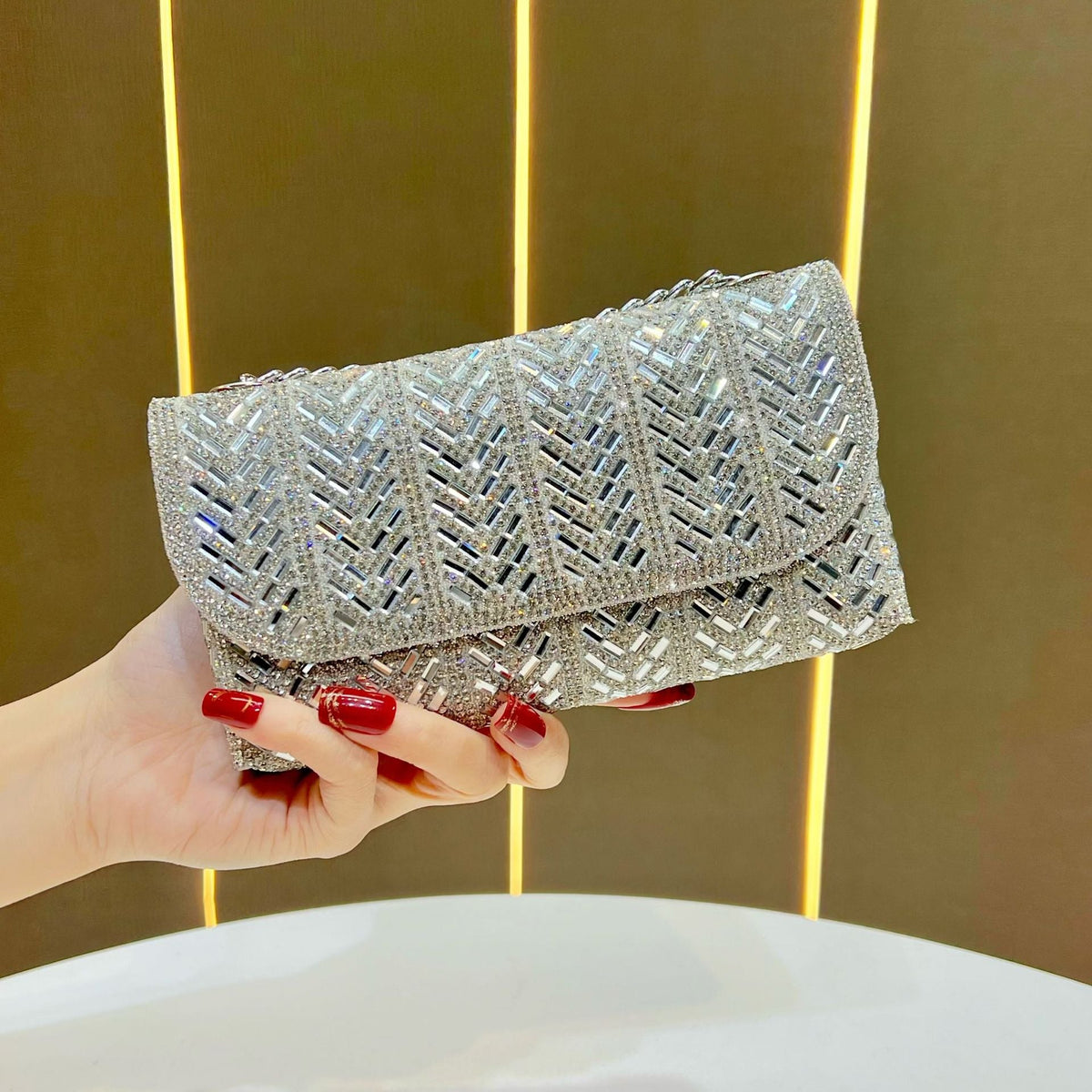 Decorative Crystal-Studded Evening Clutch — product view 6