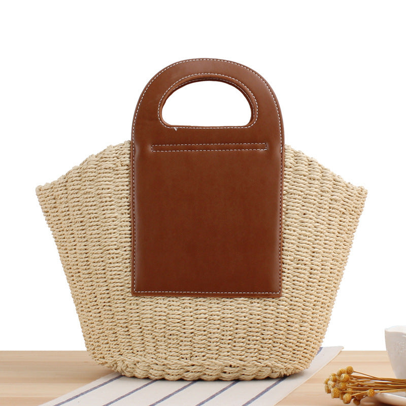 Natural raffia tote bag with elegant leather accents LoungeYard — product view 6