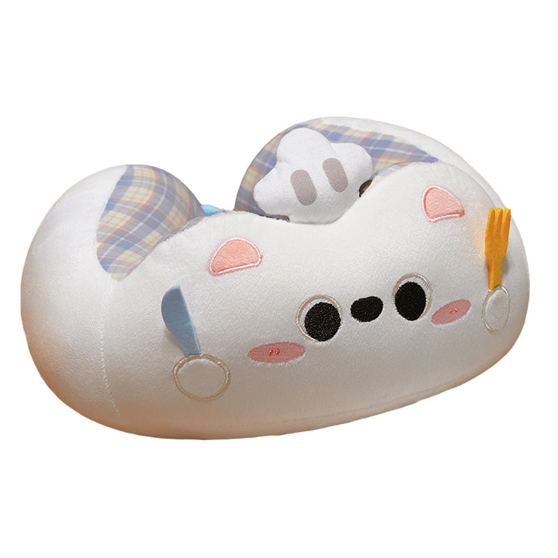 Plush neck pillow travel pillow with cute dog face and appliqués — product view 4