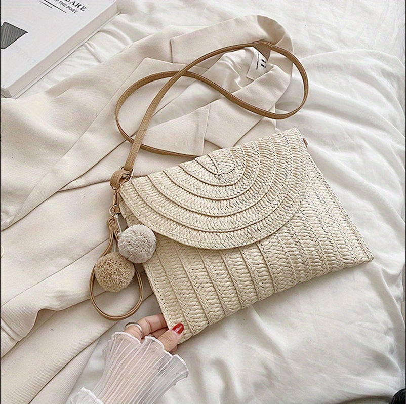 Handbag Made of High-Quality Woven Straw with Elegant Flap Closure LoungeYard — product view 7
