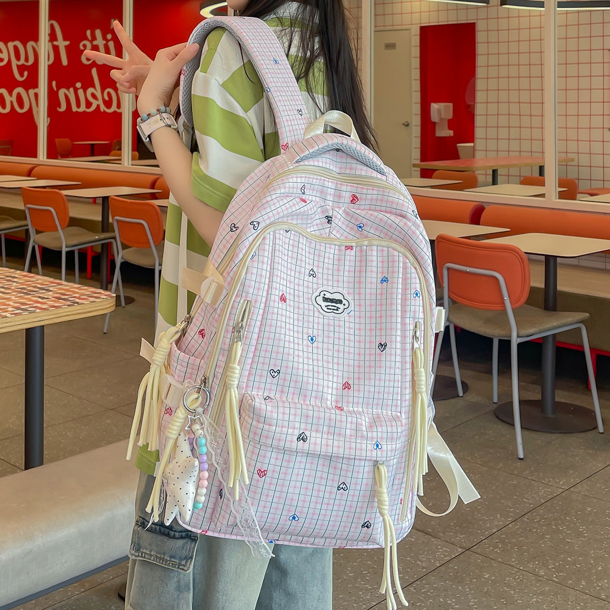 Cute Multi-Pocket Printed Backpack LoungeYard — product view 1