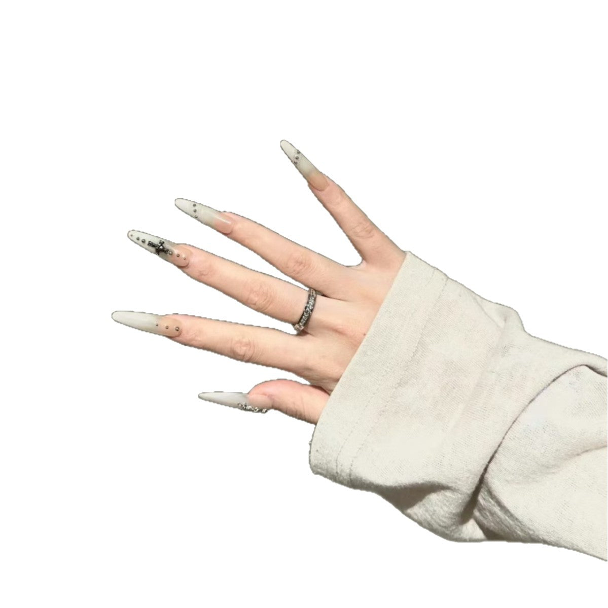 Artistic Stiletto Nail Art Extensions with Decorative Accents — product view 5
