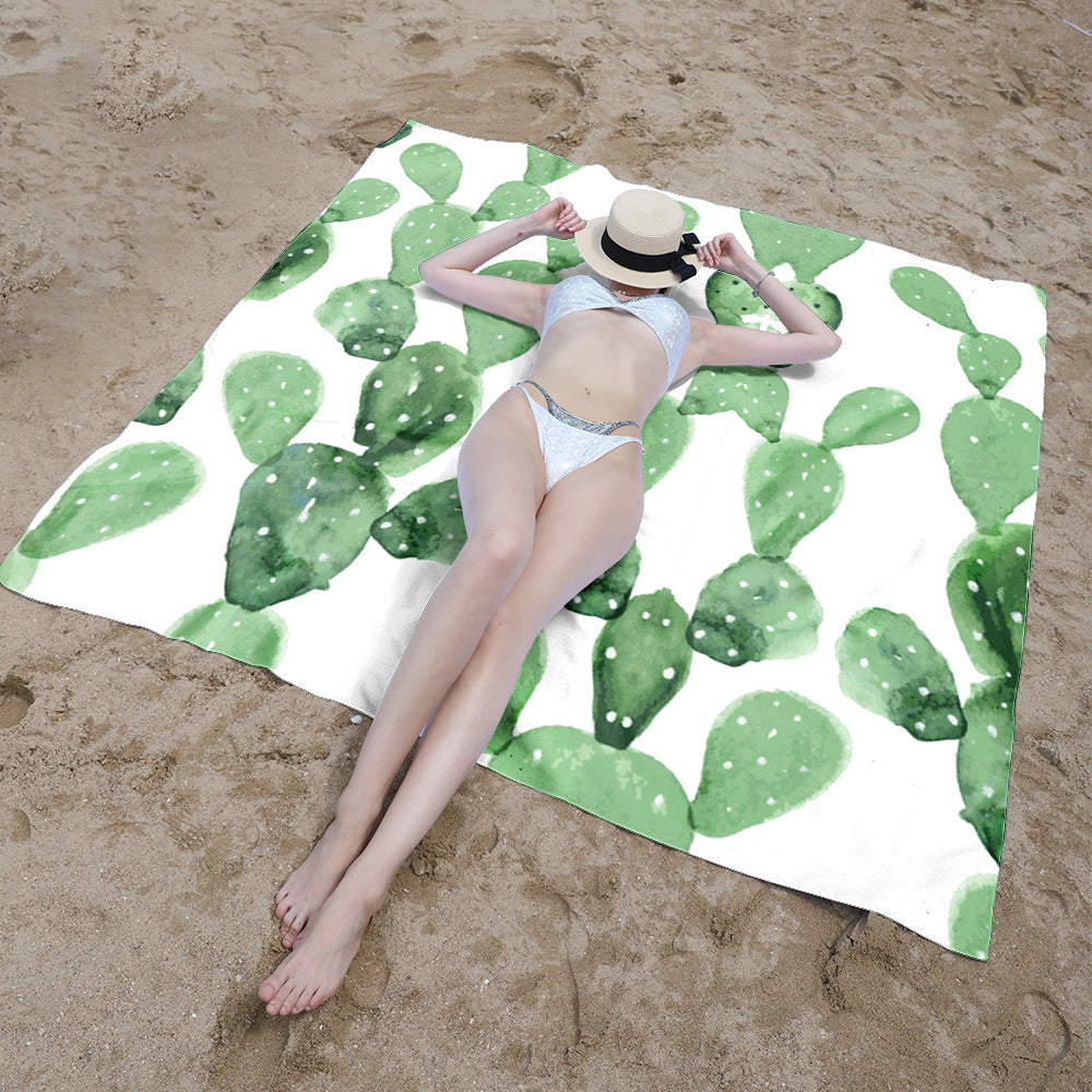 Beach blanket with floral cactus pattern LoungeYard — product view 5