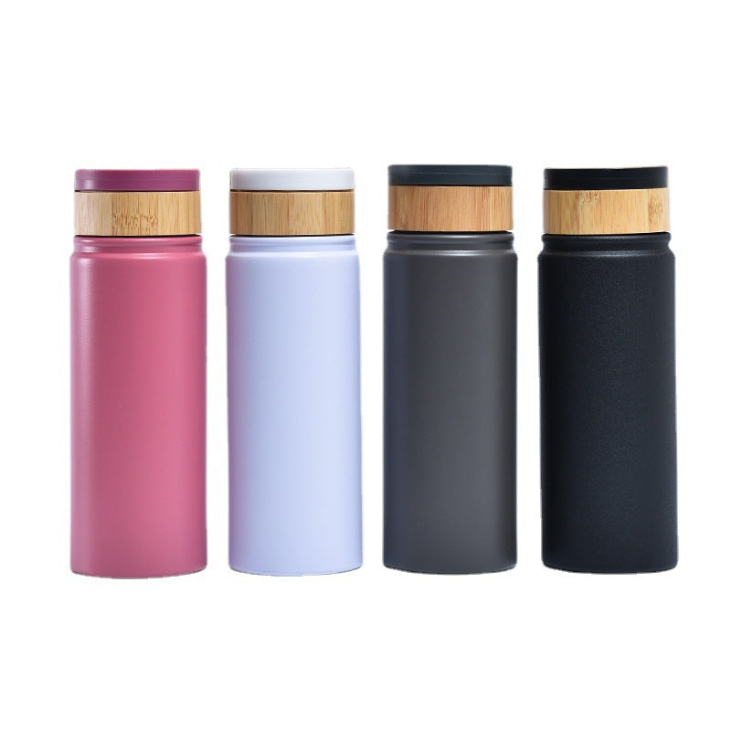 Ladies stylish and versatile stainless steel drinking bottle with bamboo lid LoungeYard — product view 5