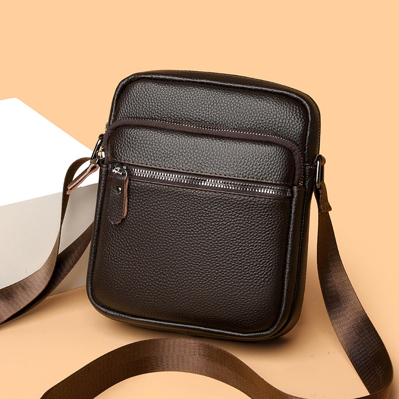 Compact Pebbled Leather Crossbody Messenger Bag with Adjustable Strap LoungeYard — product view 2