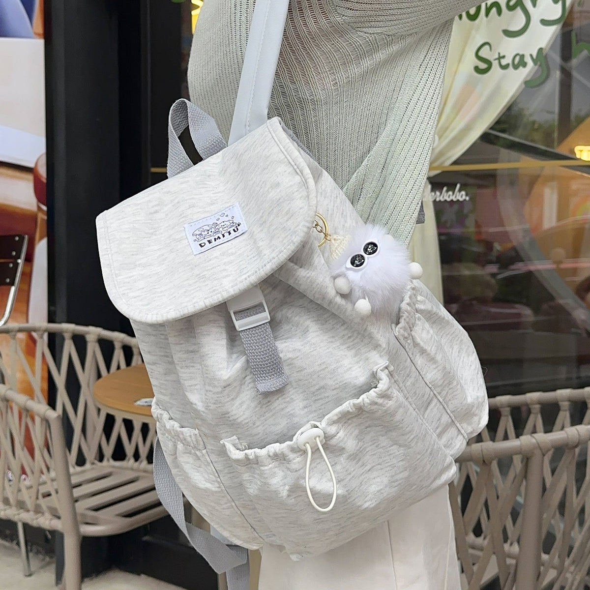 Casual Drawstring Flap Backpack LoungeYard — product view 1