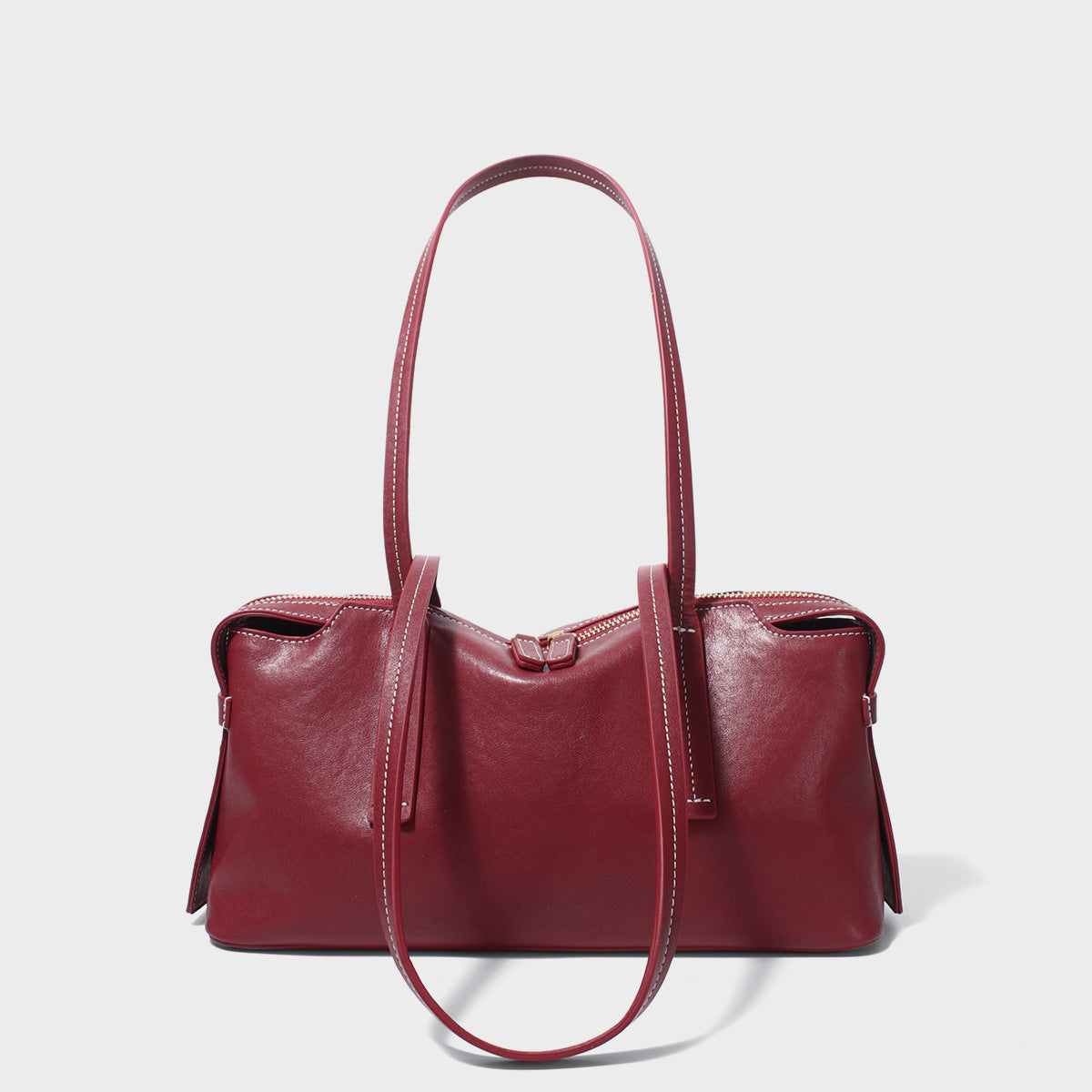 Structured Rectangular Shoulder Tote with Long Double Handles and Top Zip — product view 4