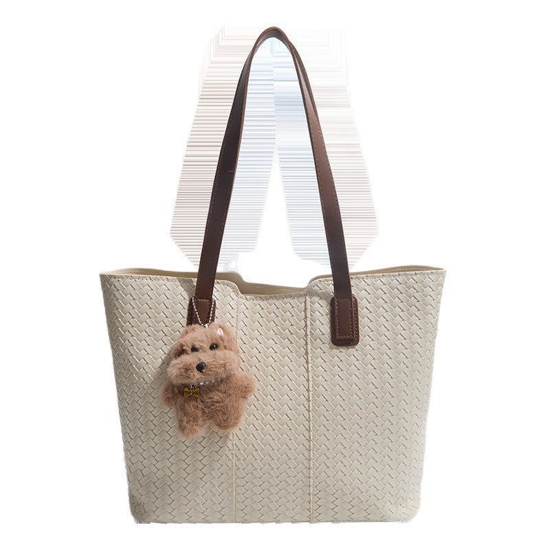 Woven Leather Shoulder Tote Bag LoungeYard — product view 5
