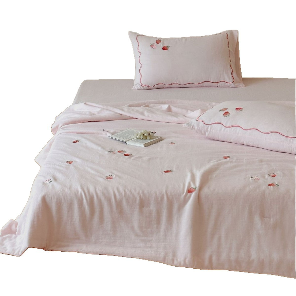Light bedding set made of cotton percale with delicate floral embroidery — product view 5