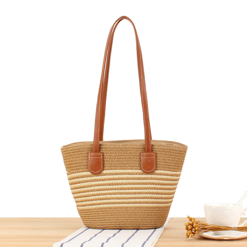 Beach bag with Stylish Woven Design and High-Quality Vegan Leather Handles LoungeYard — product view 6