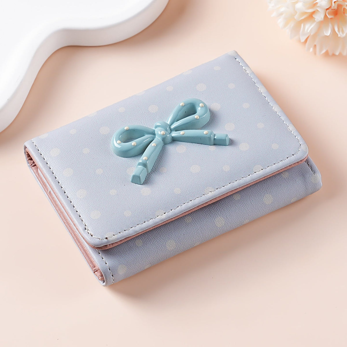 Charming Polka Dot Wallet with Bow Detail — product view 1