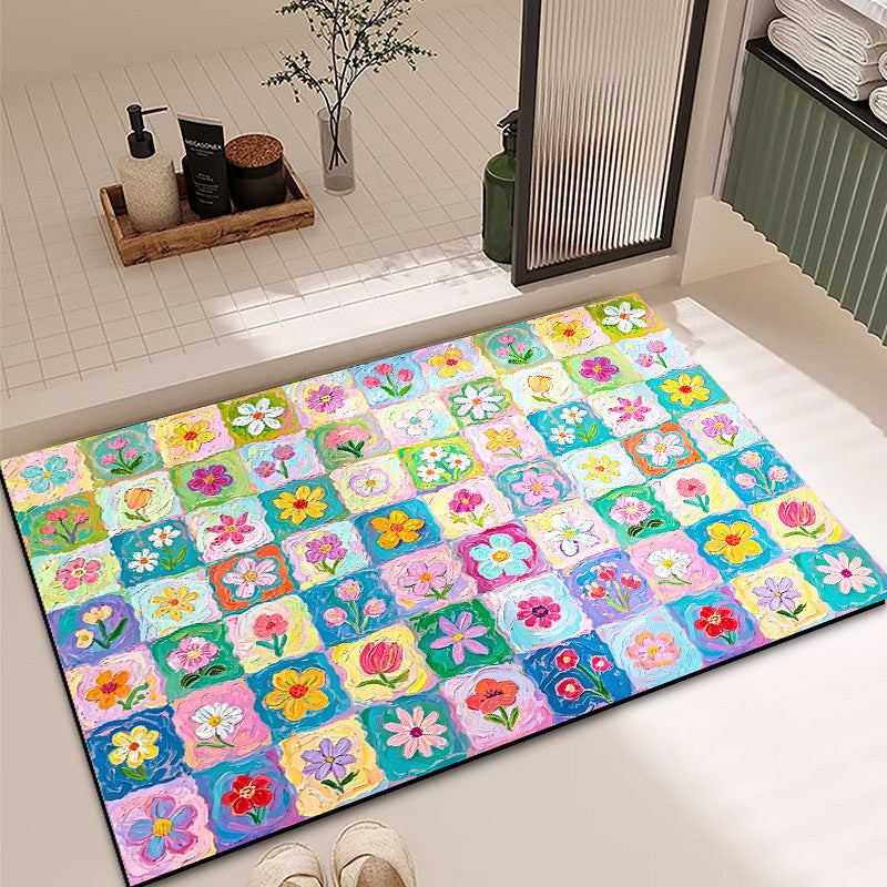 Vibrant Floral Pattern Bath Mat — product view 1