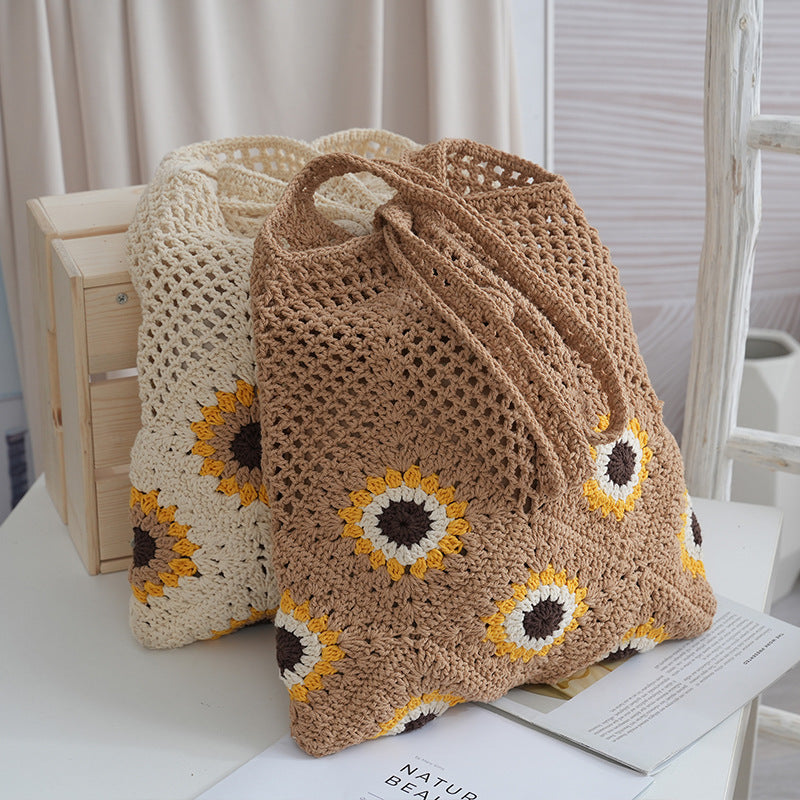 Handcrafted Jute Bag with Colorful Flower Pattern LoungeYard — product view 4