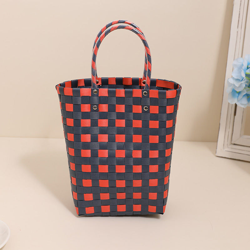 Braided Shopping Bag in Modern Checkered Pattern LoungeYard — product view 7
