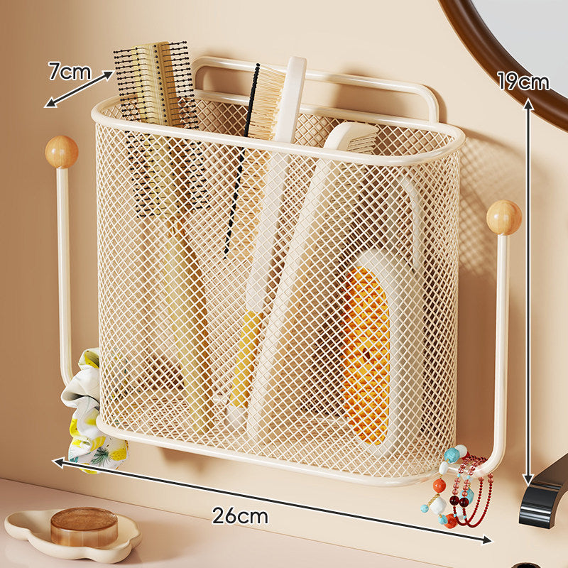 Wall-Mounted Mesh Bathroom Organizer Basket with Hooks and Removable Handle — product view 2