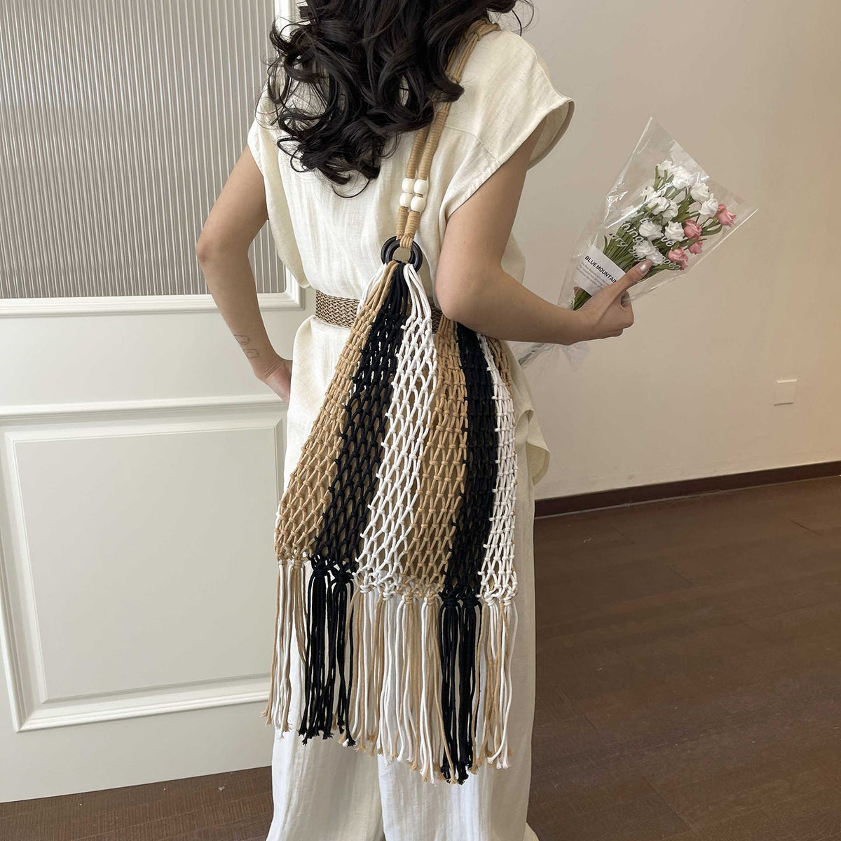 Macrame Tote Bag with Tassels LoungeYard — product view 2