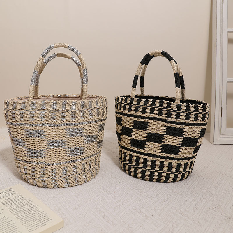 Handcrafted basket bag with modern geometric pattern LoungeYard — product view 1