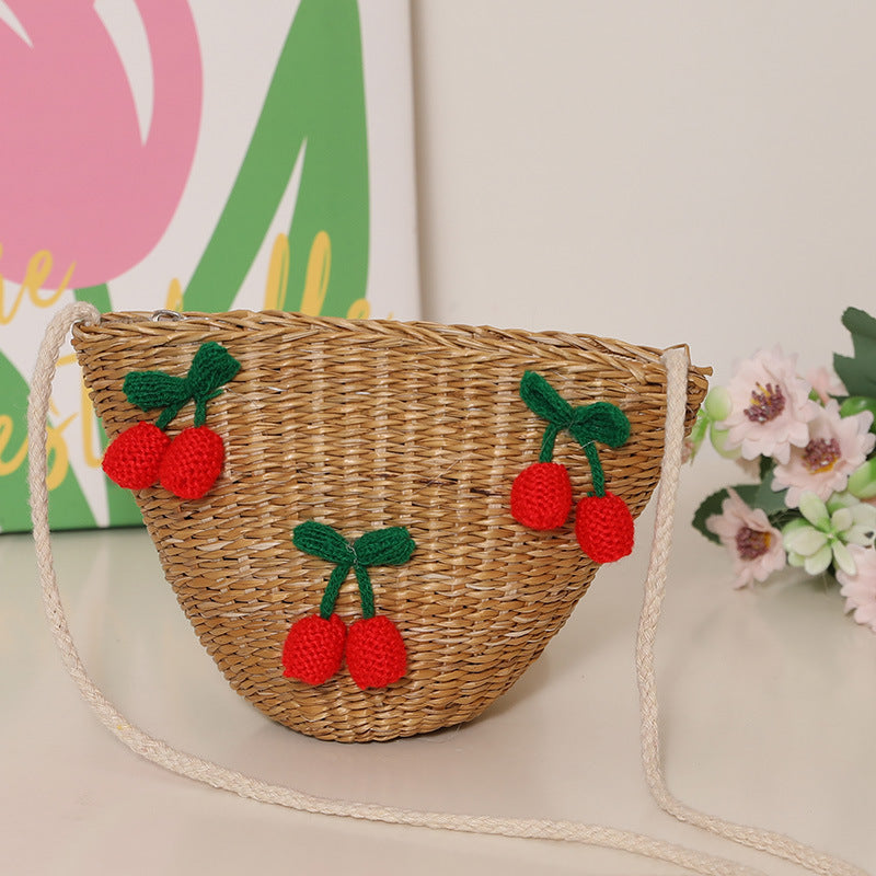 Playful straw shoulder bag with floral accents LoungeYard — product view 3