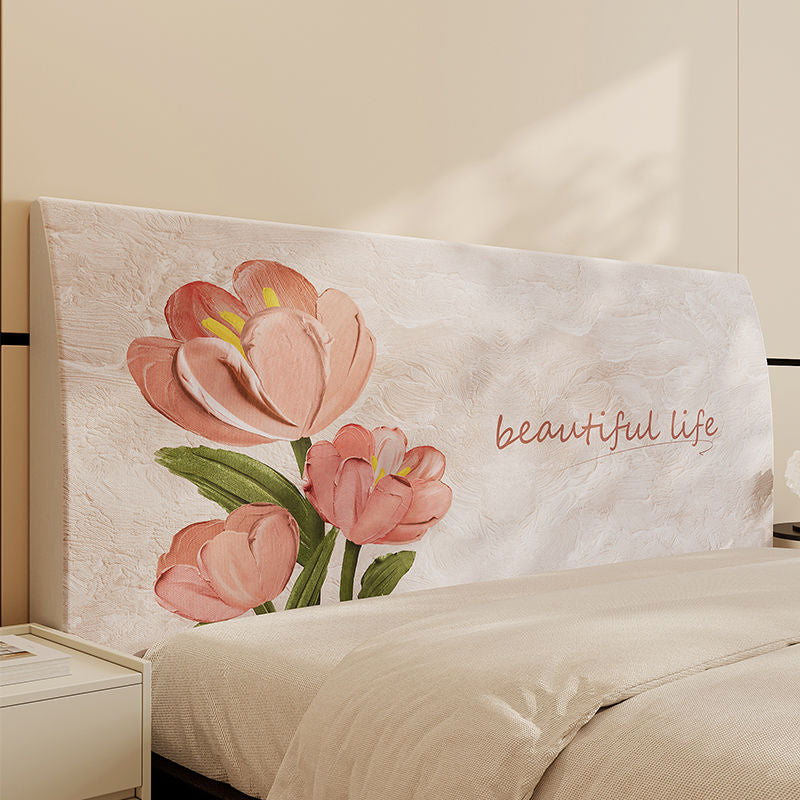 Decorative Padded Headboard Slipcover with Floral Print and Inspirational Script — product view 3