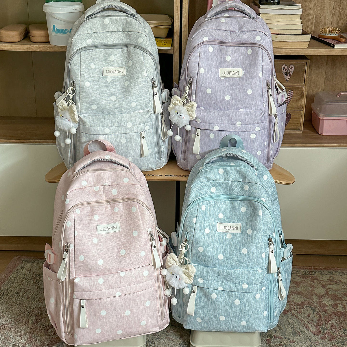 Stylish Polka Dot Patterned Backpack LoungeYard — product view 4