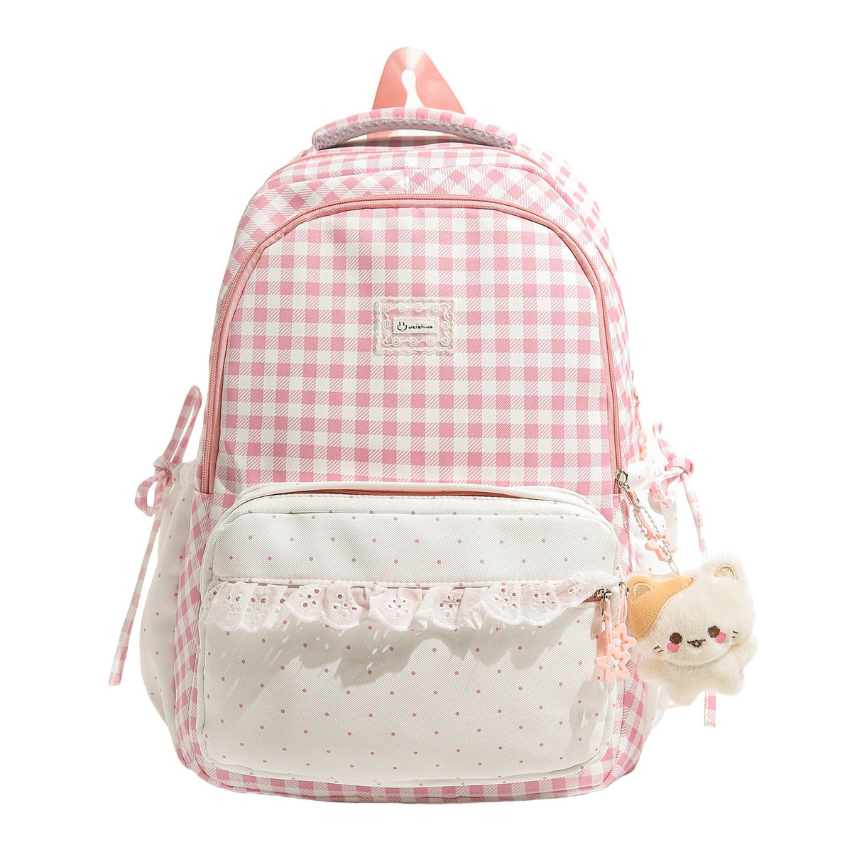 Playful Gingham Patterned School Backpack LoungeYard — product view 5