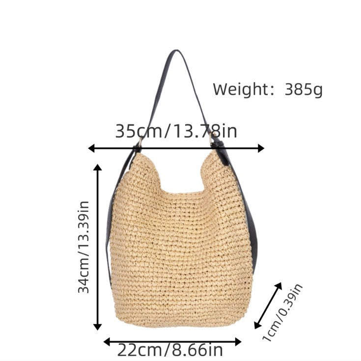 Trendy Shoulder Bag with Natural Weave and Leather Accents LoungeYard — product view 2