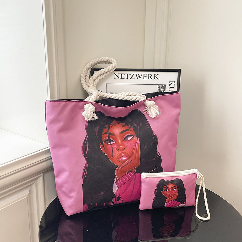 WoStylish Graphic Print Beach Tote Bag LoungeYard — product view 2