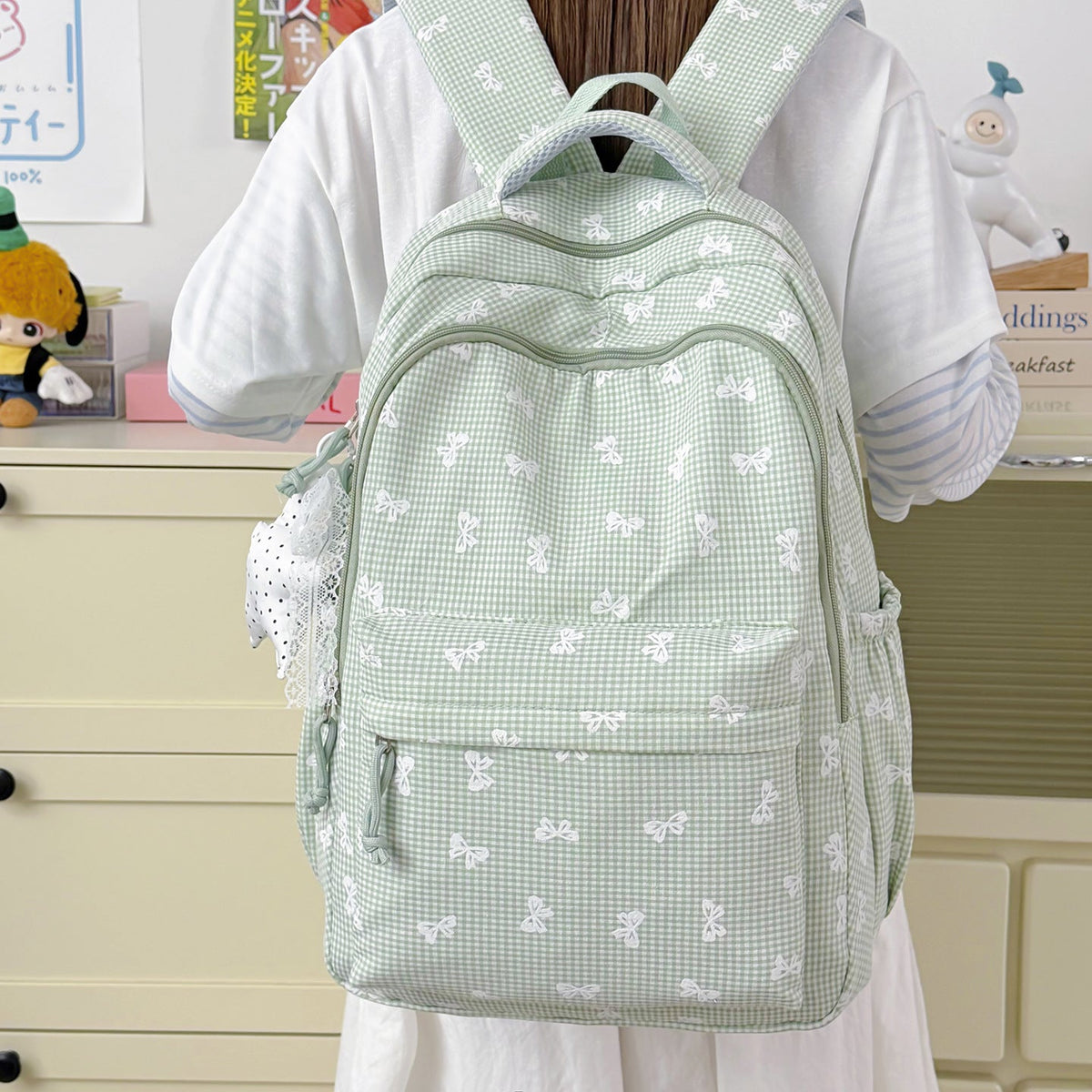 Cute Bow-Embellished Casual Backpack LoungeYard — product view 2