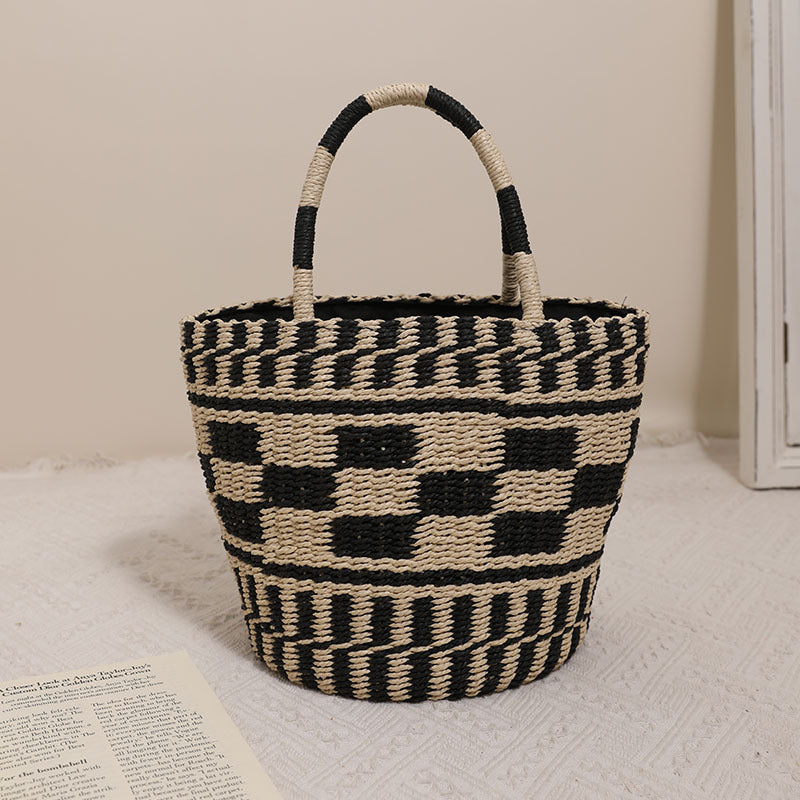 Handcrafted basket bag with modern geometric pattern LoungeYard — product view 2