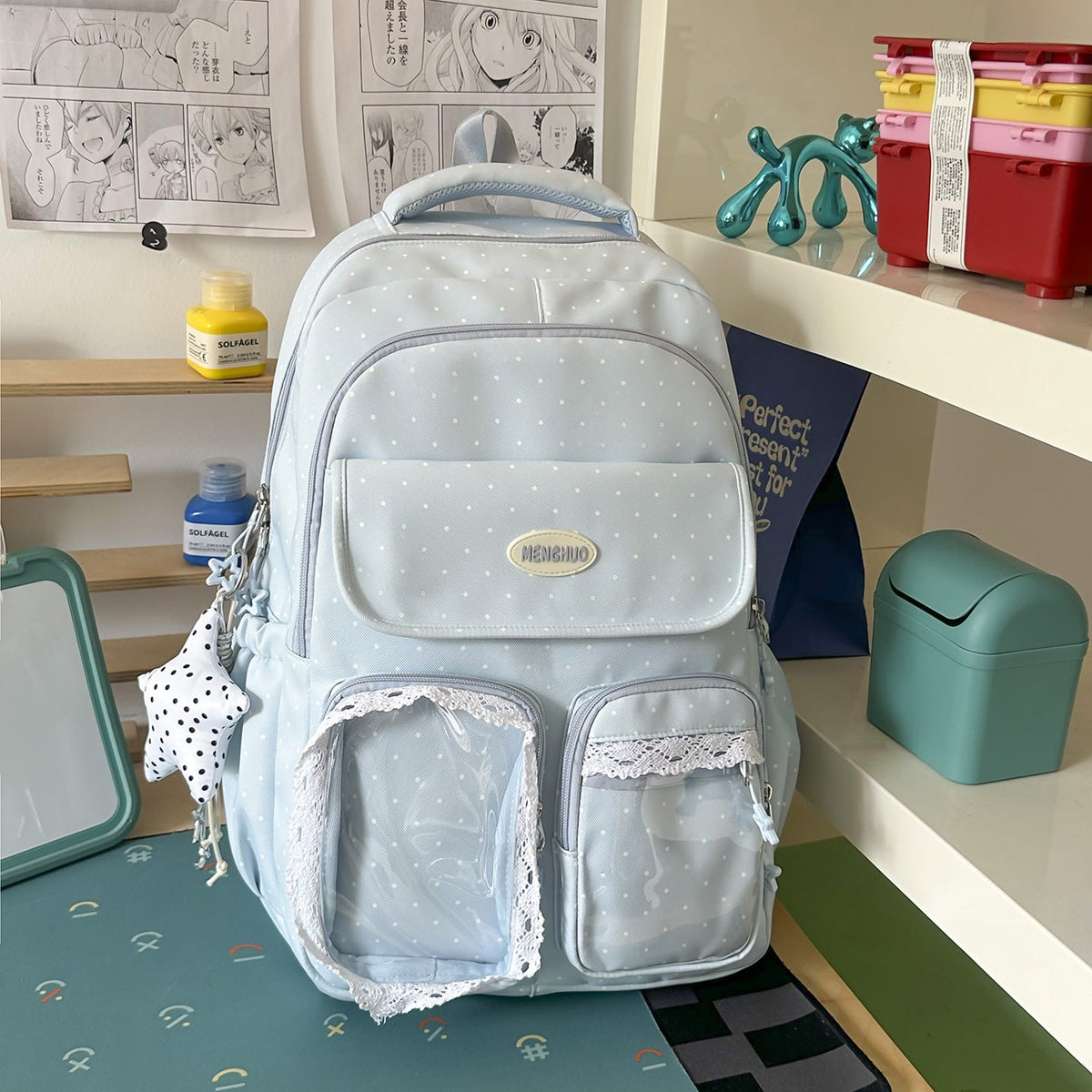 Cute Decorative Polka Dot School Backpack LoungeYard — product view 7