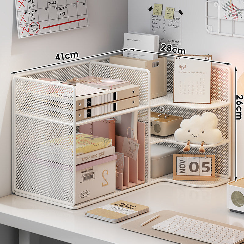 Mesh Corner Desktop Organizer Shelf with Multi-Compartment Tiers and Vertical File Slots — product view 4
