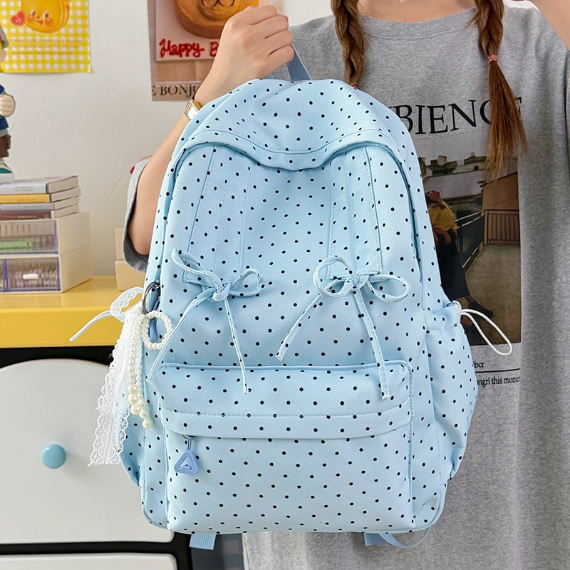 Stylish Polka Dot Patterned School Backpack LoungeYard — product view 1