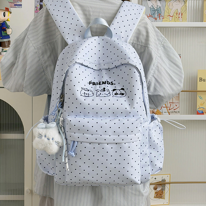 Playful Polka Dot Backpack with Cute Character Accents LoungeYard — product view 1