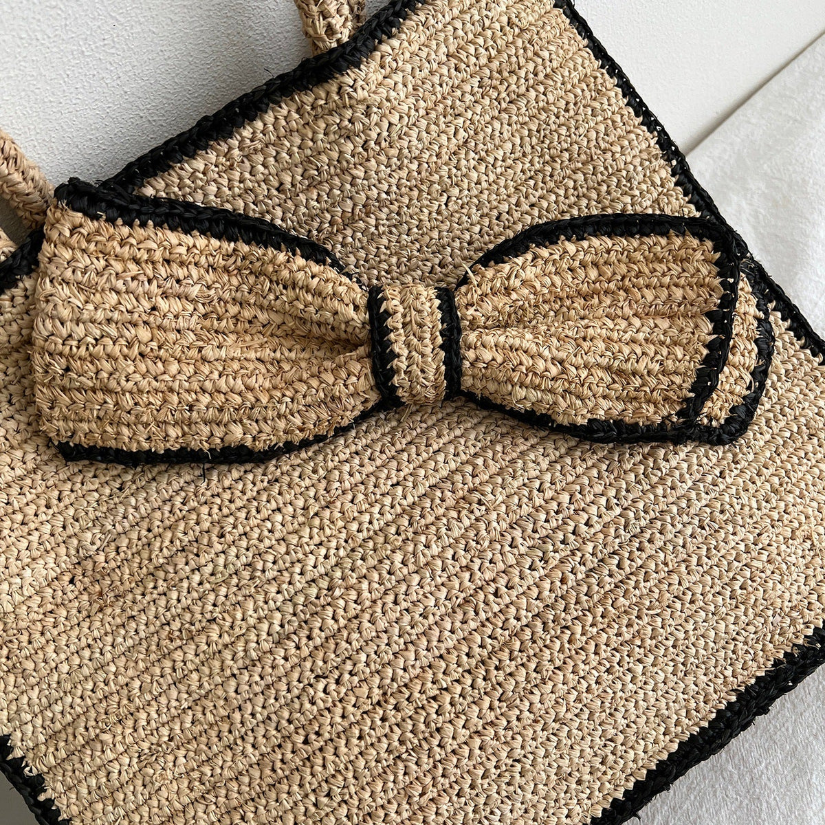 Handcrafted knitted bag with floral design LoungeYard — product view 2