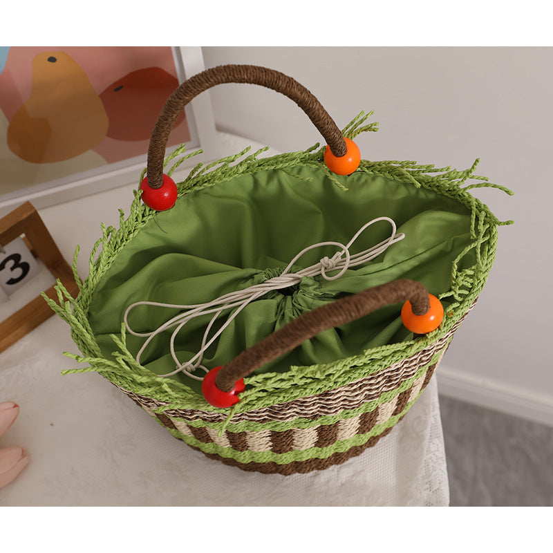 Handmade basket bag with cheerful garden design LoungeYard — product view 3