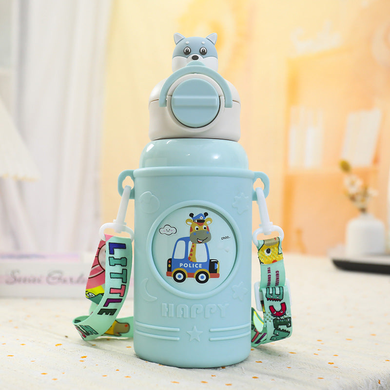 Ladies Insulated Drinking Bottle with Cute Frog Design and Practical Carry Strap LoungeYard — product view 6